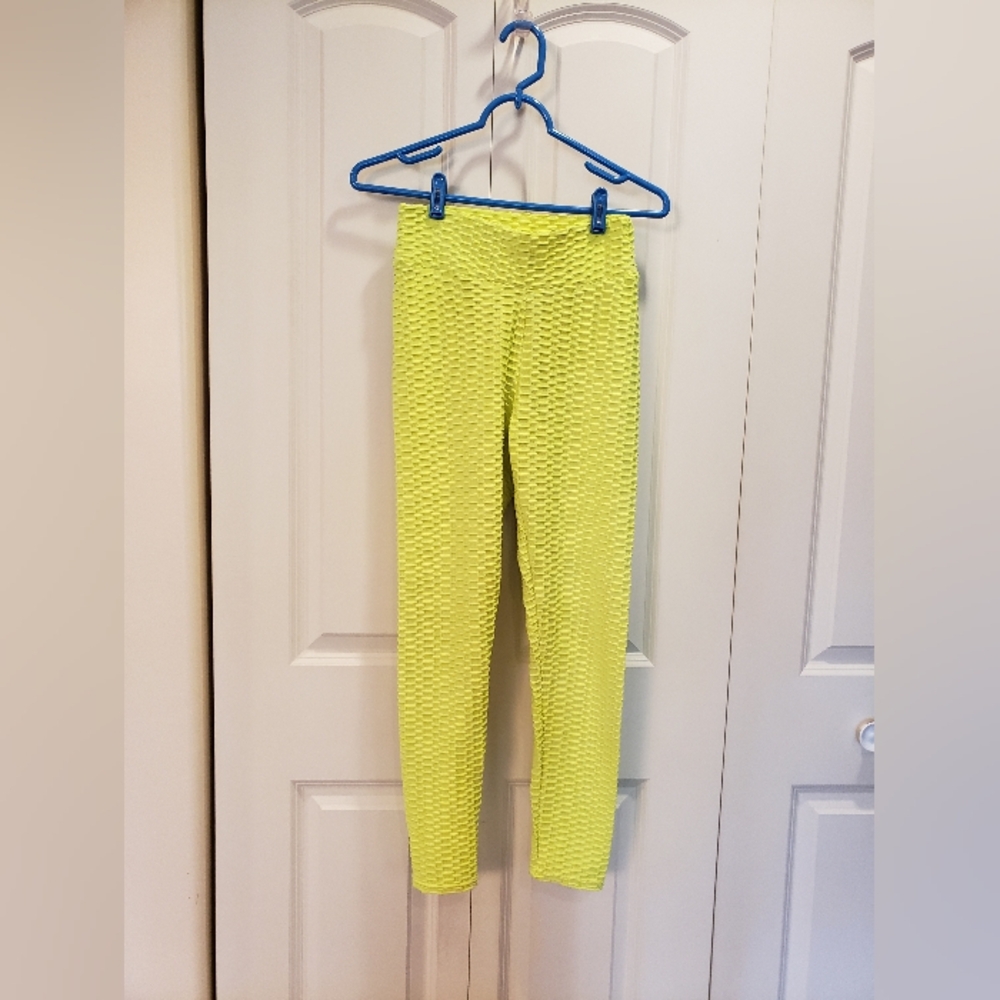 Textured Neon Green Leggings Yoga Pull On Stretch Workout Size M